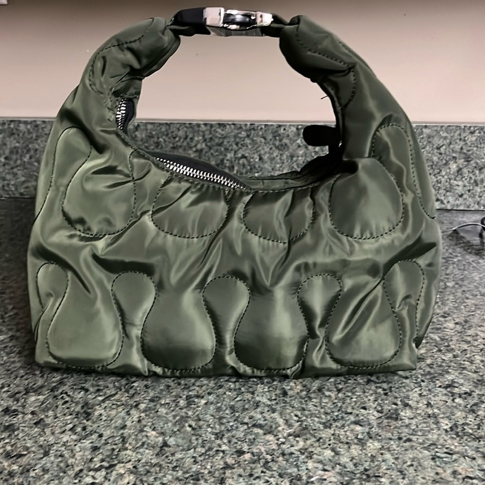 Top shop quilted handbag
Color: olive
Size: 10” wide, 4” deep, 10” high